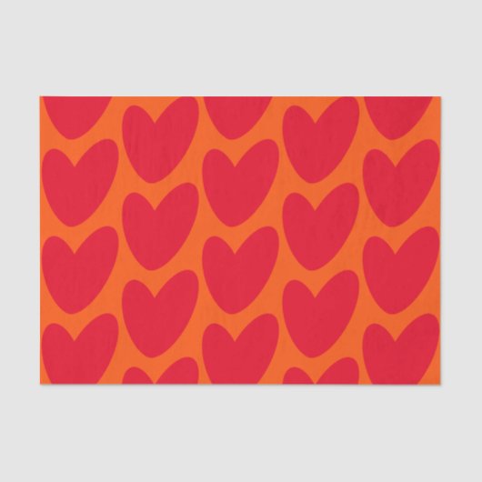 Retro Orange mit Groovy Red Hearts Seidenpapier (Vorderseite)