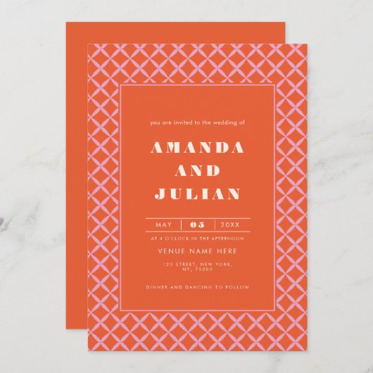 Retro Orange Mitte Jahrhundert Moderne Alles in ei Einladung (Vorne/Hinten)