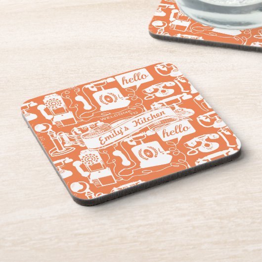 Retro-Orange- oder Farbtelephonmuster Untersetzer (Linke Seite)