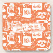 Retro-Orange- oder Farbtelephonmuster Untersetzer (Vorderseite)