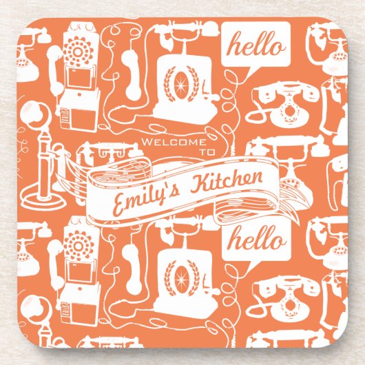Retro-Orange- oder Farbtelephonmuster Untersetzer (Vorderseite)