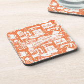 Retro-Orange- oder Farbtelephonmuster Untersetzer (Linke Seite)