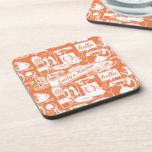 Retro-Orange- oder Farbtelephonmuster Untersetzer (Linke Seite)