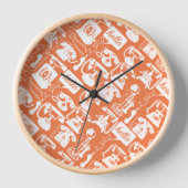 Retro-Orange- oder Farbtelephonmuster Wanduhr (Vorderseite)
