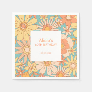 Retro Orange Peach Botanical Green 60. Geburtstag Serviette