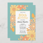 Retro Orange Peach Flora Groovy 60. Einladung (Vorne/Hinten)