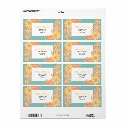 Retro Orange Peach Flora Groovy Anschrift (Vorne)