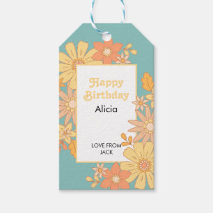 Retro Orange Peach Flora Groovy Geschenkanhänger