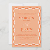 Retro Orange Peach Squiggle Curves Wavy Wedding Einladung (Vorderseite)