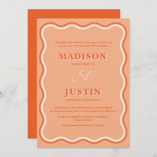 Retro Orange Peach Squiggle Curves Wavy Wedding Einladung