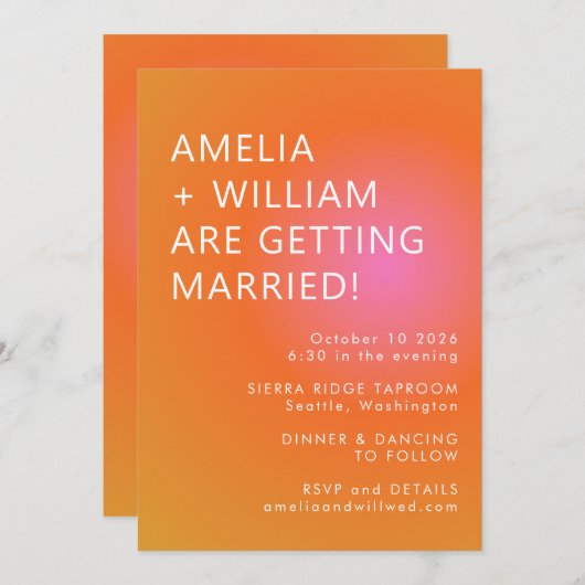 Retro Orange Pink fett glänzend Einzigartige Hochz Einladung (Vorne/Hinten)