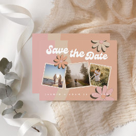 Retro Orange Pink Foto Hochzeit Speichern Sie das  Ankündigung