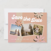 Retro Orange Pink Foto Hochzeit Speichern Sie das  Ankündigung (Vorderseite)