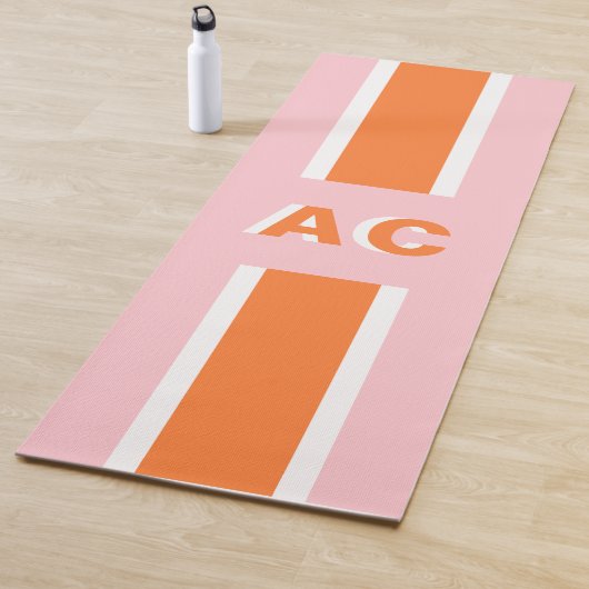 Retro Orange Pink Girl Niedlich Monogramm Yogamatte (Beispiel)
