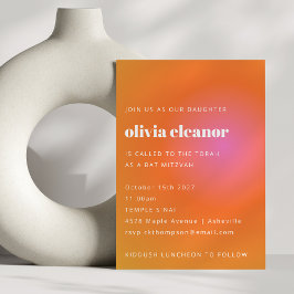 Retro Orange Pink Gradient Formal Bat Mitzvah Einladung