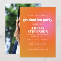 Retro Orange Pink Gradient Foto Graduation Party