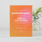 Retro Orange Pink Gradient Foto Graduation Party Einladung (Stehend Vorderseite)