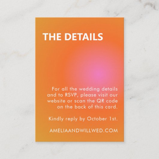 Retro Orange Pink Gradient Hochzeits-QR-Code-RSVP Begleitkarte (Vorderseite)