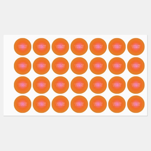 Retro Orange Pink Gradient | Personalisierter Name Etiketten (Blatt)