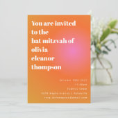 Retro Orange Pink Gradient Unique Bat Mitzvah Einladung (Stehend Vorderseite)