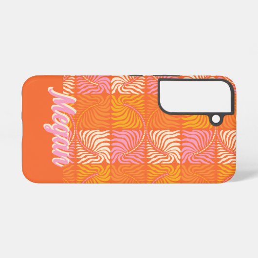 Retro Orange Pink Groovy Psychedelic Personalisier Samsung Galaxy Hülle (Rückseite (Horizontal))
