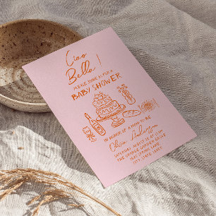 Retro Orange Pink Hand Drawing Italienische Babydu Einladung