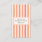 Retro Orange Pink Hand Drawn Stripes Girly QR Code Visitenkarte (Vorderseite)