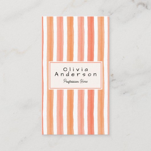 Retro Orange Pink Hand Drawn Stripes Girly QR Code Visitenkarte (Vorderseite)