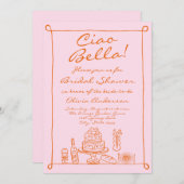 Retro Orange Pink Handgezeichnetes italienisches B Einladung (Vorne/Hinten)