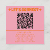 Retro Orange Pink QR Code Groovy Floral Trendy Fun Quadratische Visitenkarte (Rückseite)