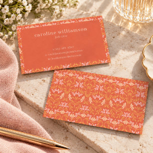 Retro Orange Pink Vintage Blumenborder-Typografie Visitenkarte