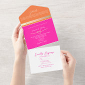 Retro Orange Pink Wedding All In One Einladung (Abreißen)