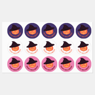 Retro Orange Pumpkin Happy Halloween Labels Etiketten