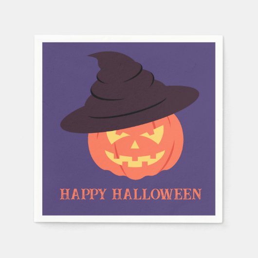 Retro Orange Pumpkin Happy Halloween Napkins Serviette (Vorderseite)