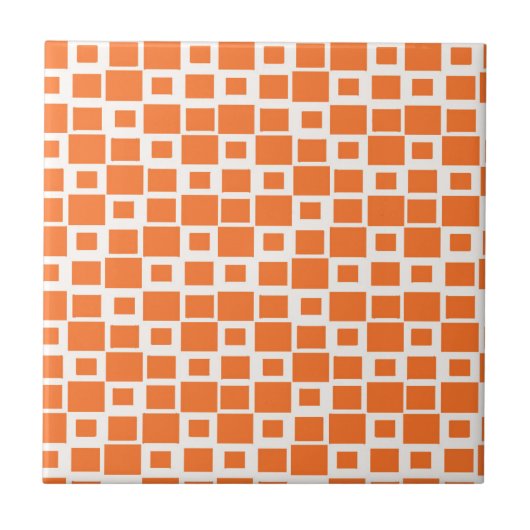Retro Orange Quadrate Muster Fliese (Vorderseite)