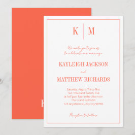 Retro Orange Red Monogram Elegant Wedding  Einladung