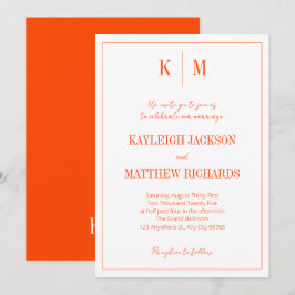 Retro Orange Red Monogram Elegant Wedding  Einladung