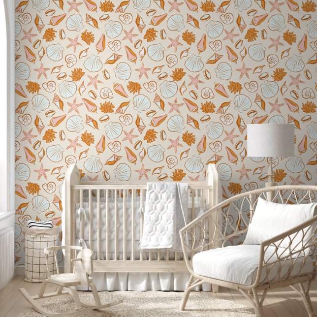 Retro Orange & Red Nautical Seashell Tapete (Kinder)