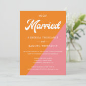 Retro Orange Rosa Farbblock Hochzeitsklotz Lässige Einladung (Stehend Vorderseite)