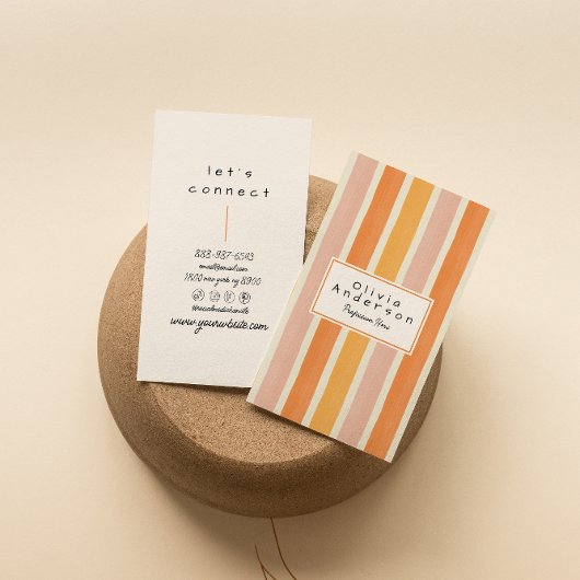 Retro Orange Rosa Handgezeichnete Streifen Trendy Visitenkarte