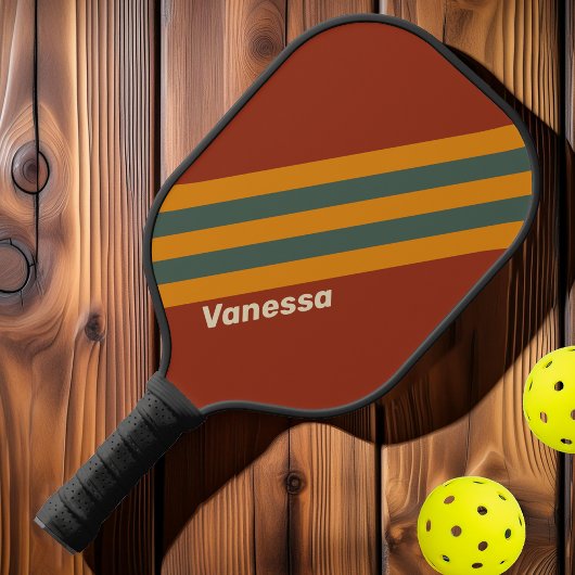 Retro Orange Roststreifen mit Namen Pickleball Schläger