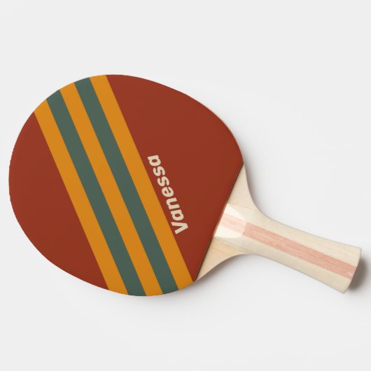 Retro Orange Roststreifen mit Namen Tischtennis Schläger (Seitenansicht)