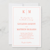 Retro Orange-Rot-Monogramm Elegante Hochzeit Einladung (Vorderseite)