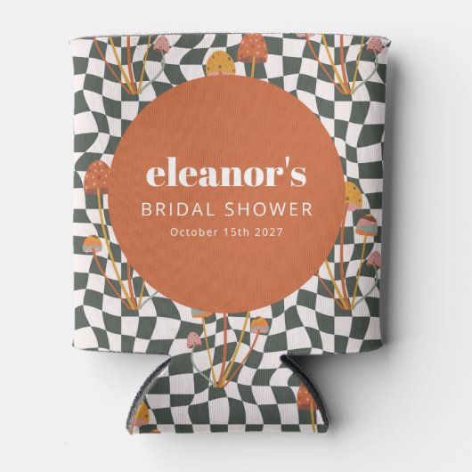 Retro Orange Schachbrett Mushroom Custom Brautpart Dosenkühler (Vorderseite)