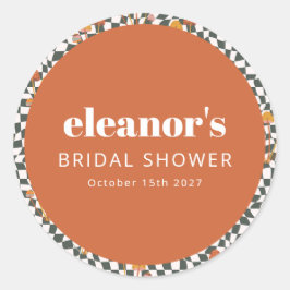 Retro Orange Schachbrett Mushroom Custom Brautpart Runder Aufkleber