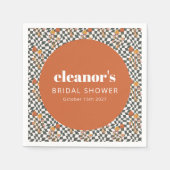 Retro Orange Schachbrett Mushroom Custom Brautpart Serviette (Vorderseite)