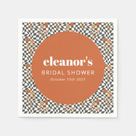 Retro Orange Schachbrett Mushroom Custom Brautpart Serviette