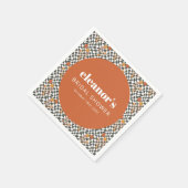 Retro Orange Schachbrett Mushroom Custom Brautpart Serviette (Ecke)