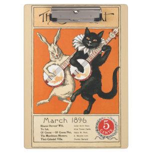 Retro Orange Schwarze Katze Weißes Kaninchen Banjo Klemmbrett