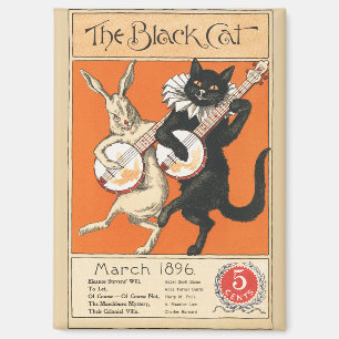 Retro Orange Schwarze Katze Weißes Kaninchen Banjo Magnet